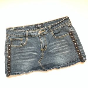 🌲 Abbey Dawn studded distressed denim micro skirt